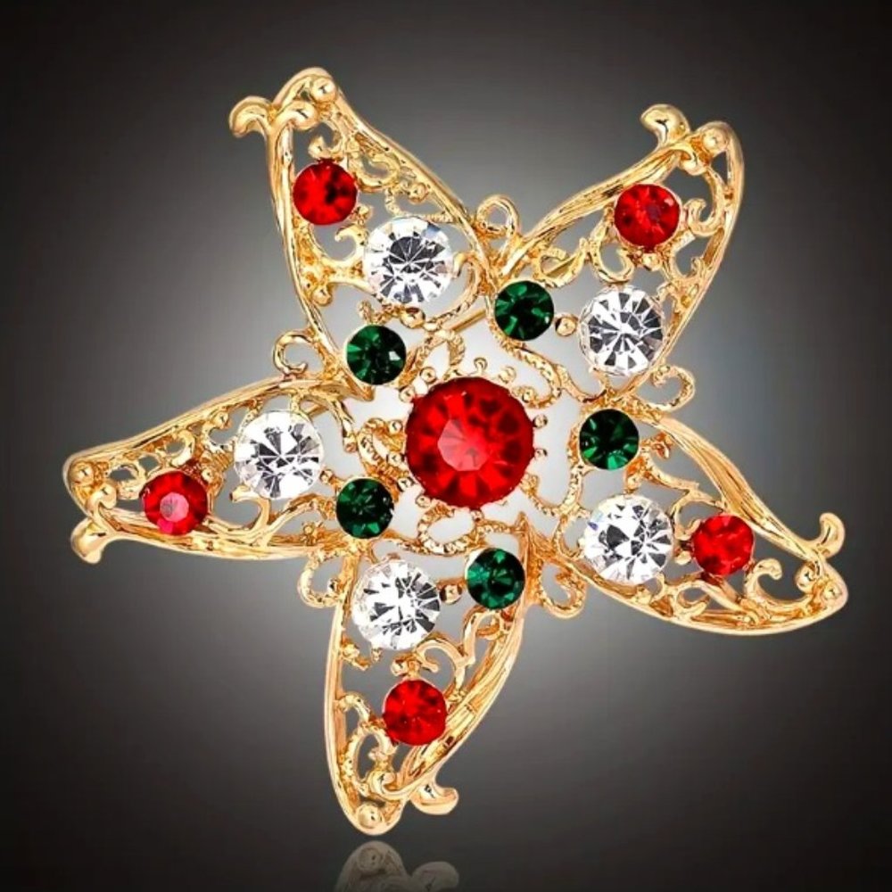 JEWELED STARFISH BROOCH in Gold